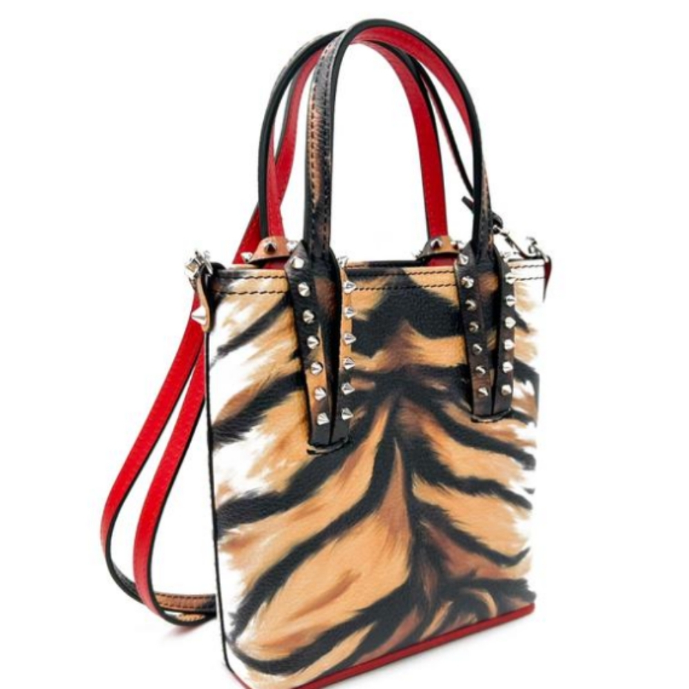 Christian Louboutin Mini CabataTiger Red Leather Studded Crossbody Bag - Picture 2 of 15